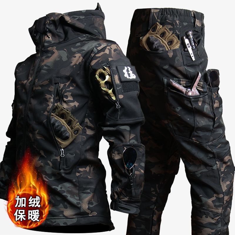 PREMIUM VERSION Mens Combat Waterproof Warm Hooded Jacket Outdoor Tactical Coat PANT Snow Suit - camouflage- military Activewear Jacket set - free UK deliveries