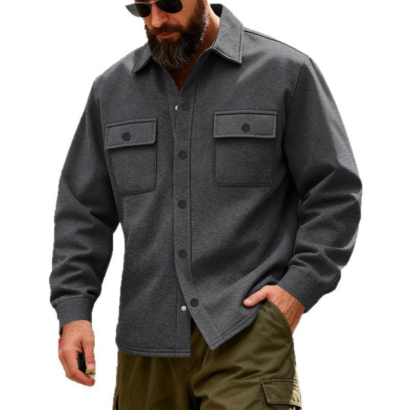 Mens Warm Fleece warm button Jacket Top Winter Workwear Shirt Outdoor Heavy Casual Top Coat shirt
