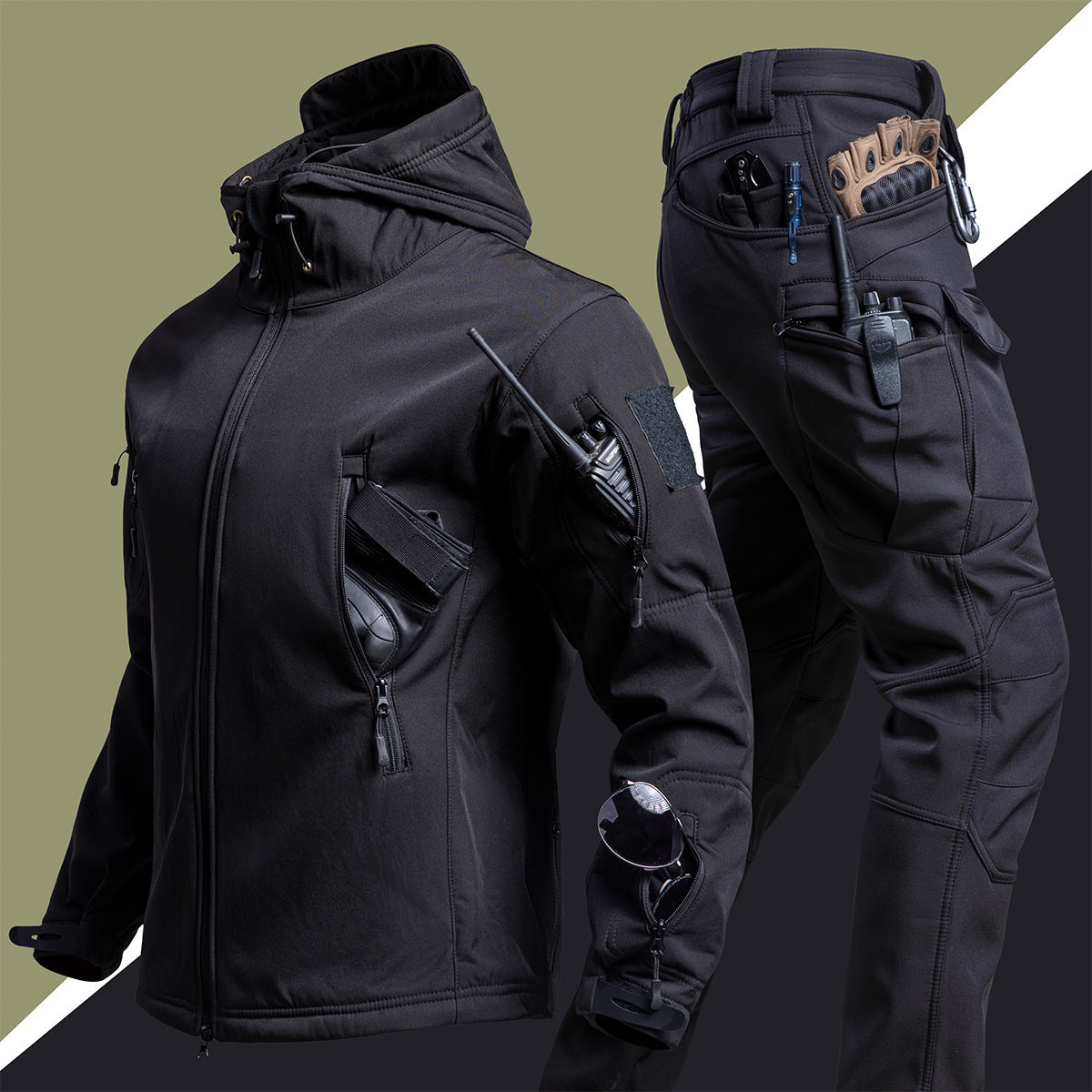 Camouflage Winter Outdoors Shell Jacket Suit For Men - Tactical Winter Set Men's Outdoor Windproof Waterproof Suit Multi-Pocket pant UK