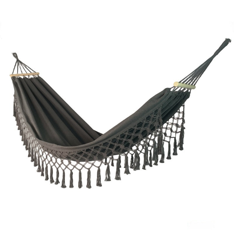 Tassel Single Swing Outdoor Camping Vintage Anti-rollover Canvas Hammock