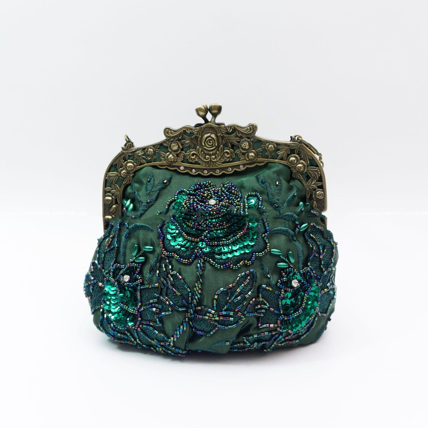 Stunning 😍 Vintage Traditional Bridal Rose satin Silk Embroidered Beads & Sequins Dinner Formal prom wedding clutch Bag handbag Purse - Free UK USA deliveries 🚚 available 💯