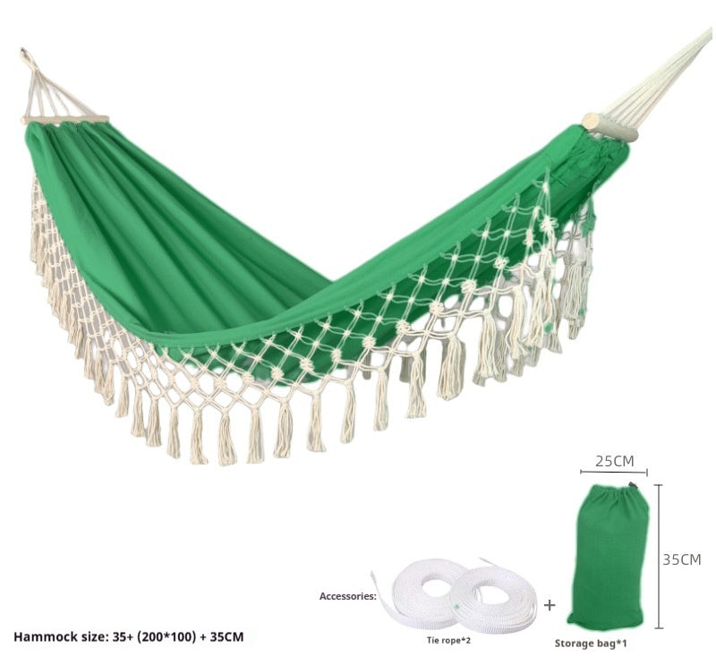 Tassel Single Swing Outdoor Camping Vintage Anti-rollover Canvas Hammock