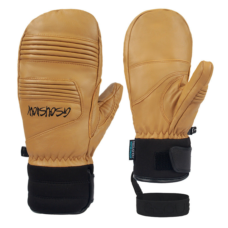 Unisex Leather Outdoor Sports Gloves / Waterproof Winter Ski Cycling Tactical Gloves with Knuckle Protection